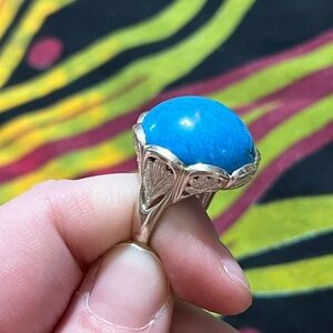 VTG Southwestern Large Turquoise Sterling Silver 925 Artisan Size 7 1/2 Ring